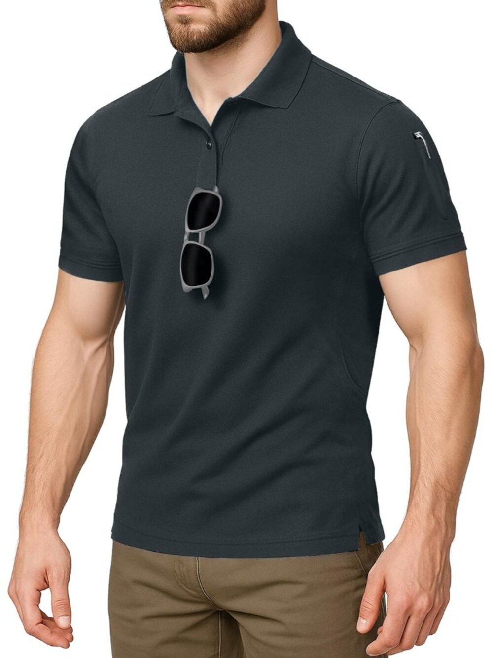 Men’s Dark Grey UPF 50+ Quick Dry Tactical Golf Polo Shirt Short Sleeve